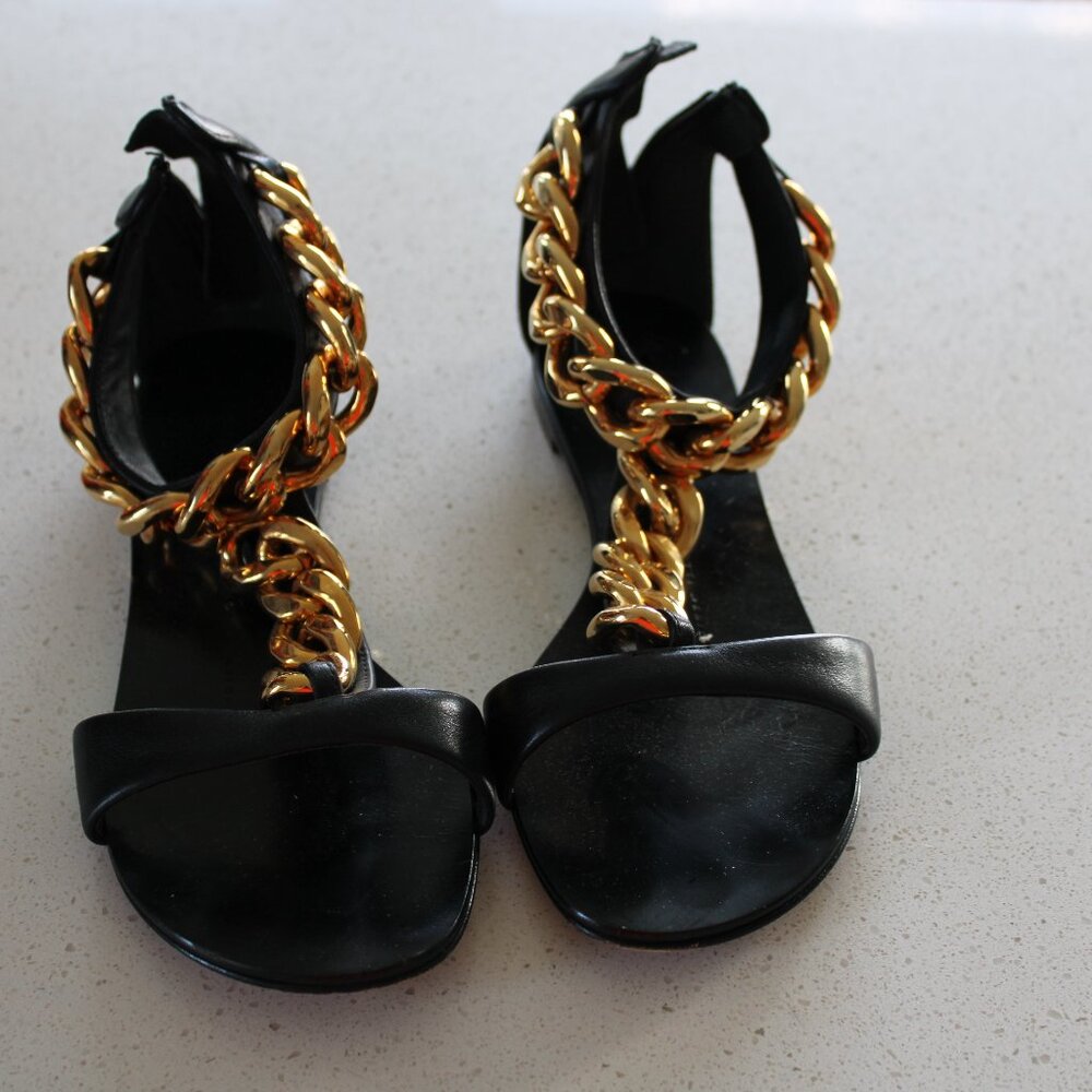 Giuseppe Zanotti Black Leather Chain Flat